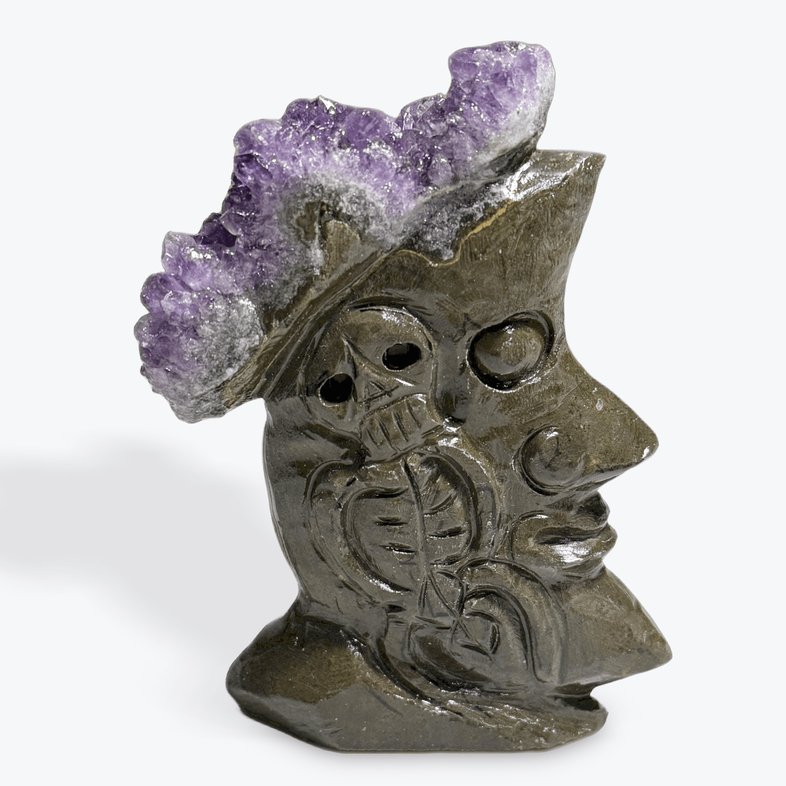 Amethyst Cluster Hand Carved Moon Face