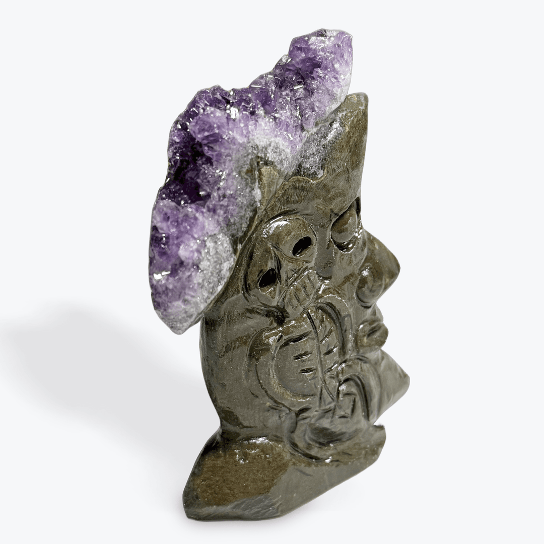 Amethyst Cluster Hand Carved Moon Face