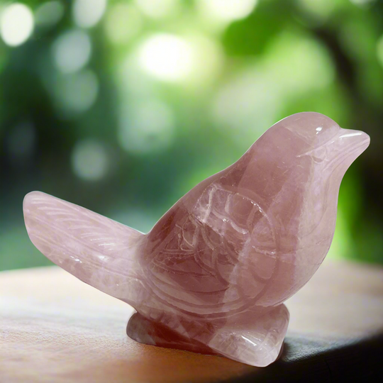 Rose Quartz Hand Carved Bird