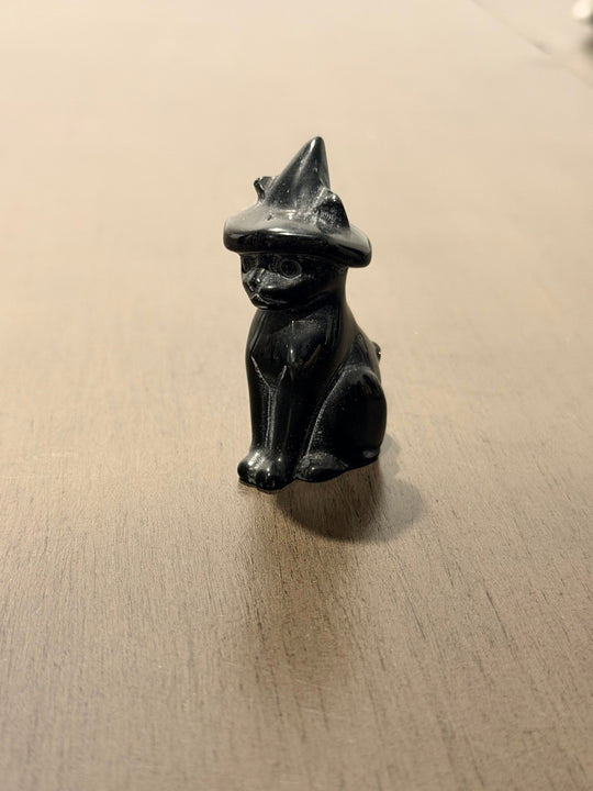 Black Obsidian Witchy Cat Carving
