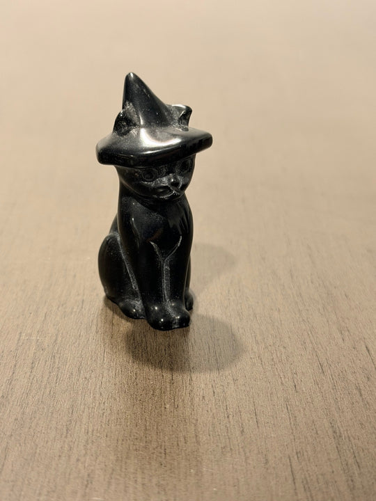 Black Obsidian Witchy Cat Carving