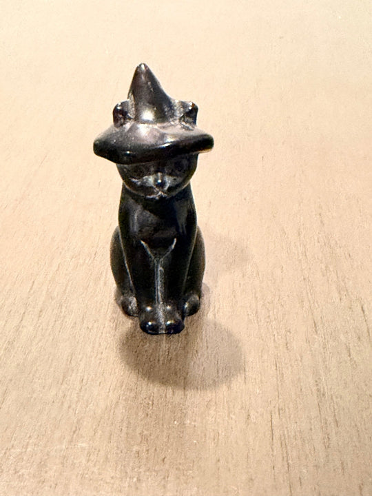Black Obsidian Witchy Cat Carving