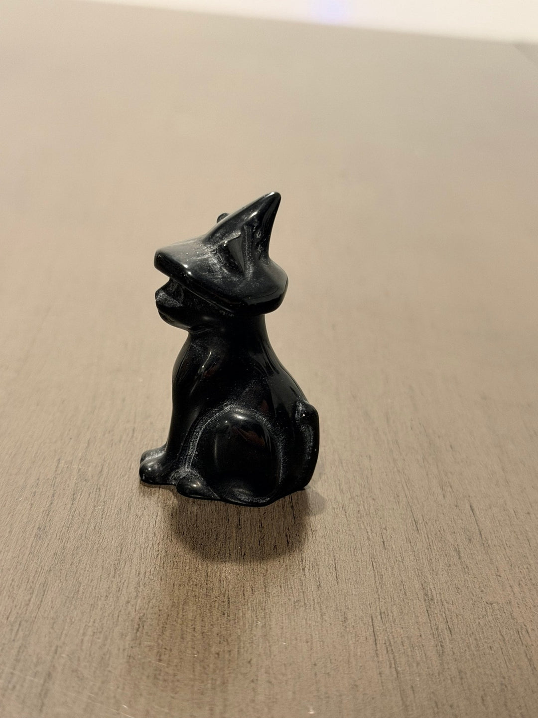 Black Obsidian Witchy Cat Carving