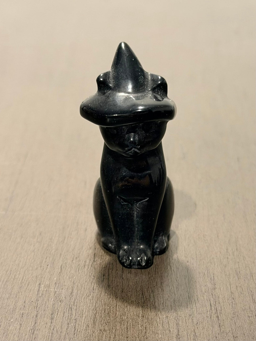 Black Obsidian Witchy Cat Carving