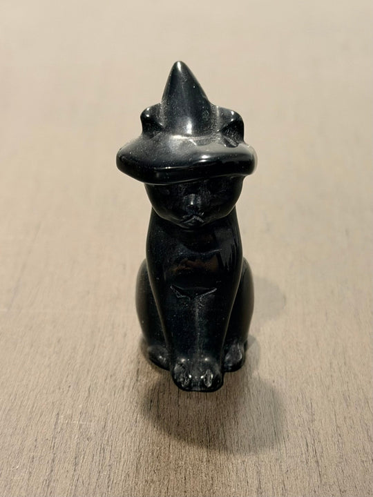 Black Obsidian Witchy Cat Carving