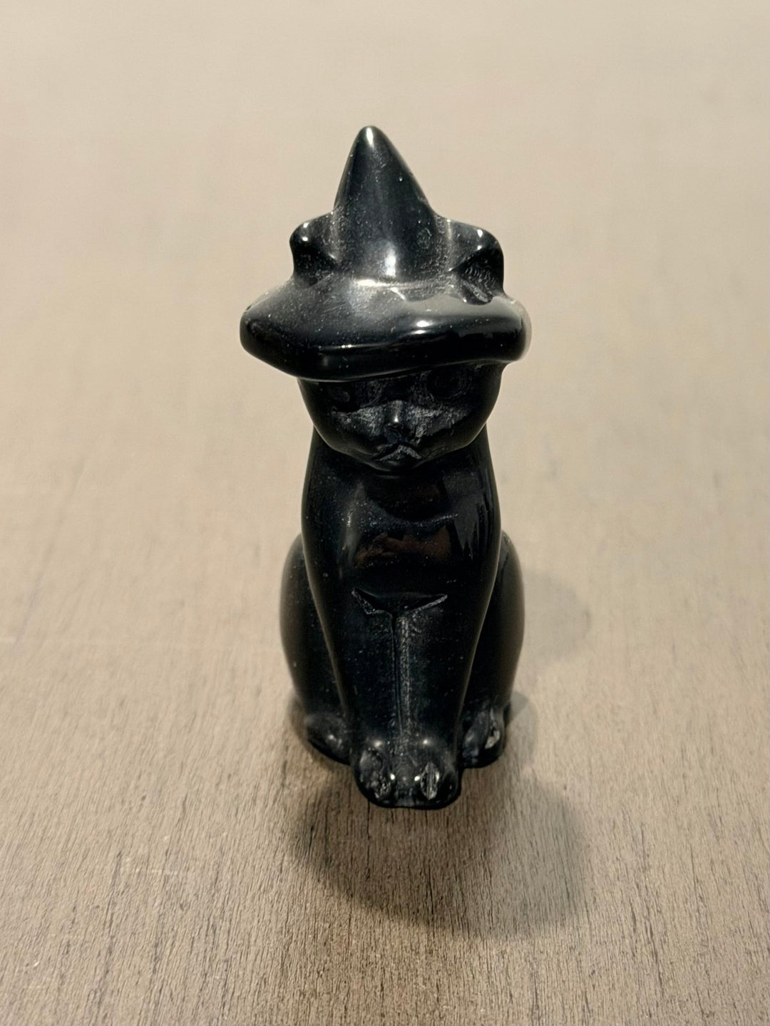 Black Obsidian Witchy Cat Carving