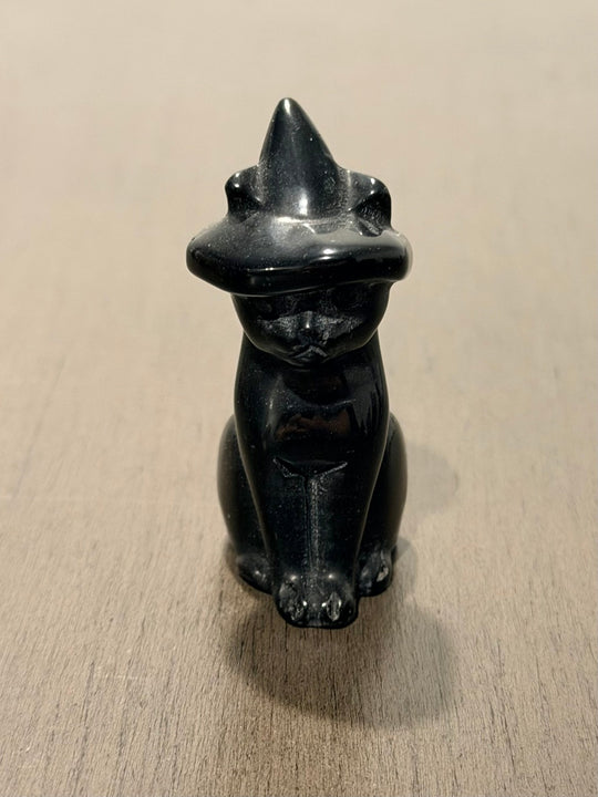 Black Obsidian Witchy Cat Carving
