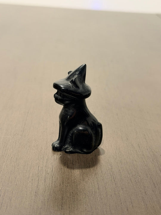 Black Obsidian Witchy Cat Carving