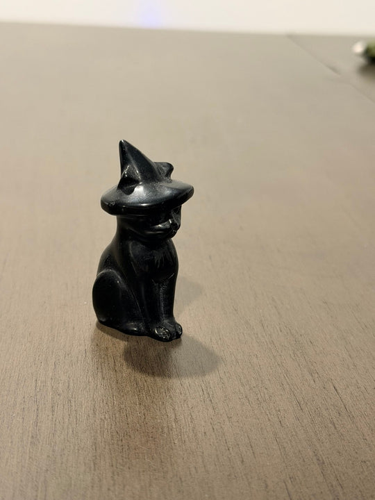 Black Obsidian Witchy Cat Carving
