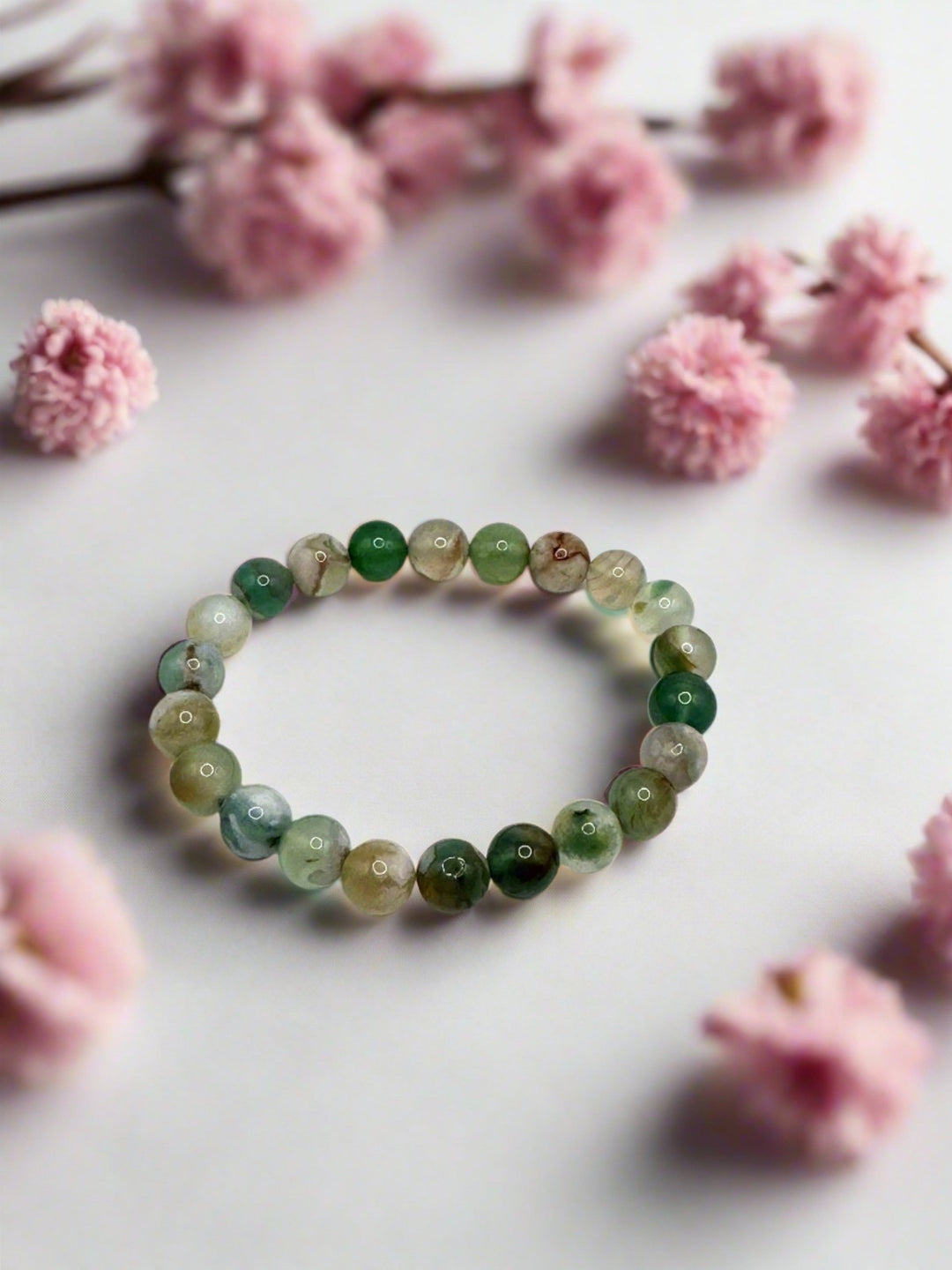 Green Flower / Sakura / Cherry Blossom Agate Bracelet