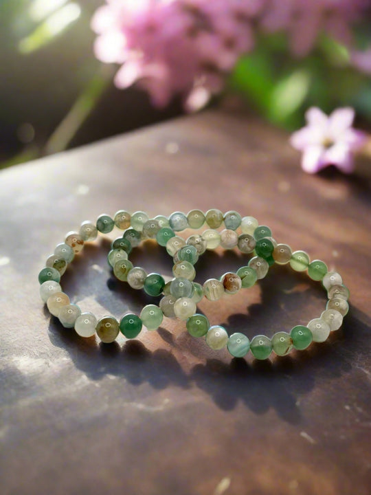 Green Flower / Sakura / Cherry Blossom Agate Bracelet