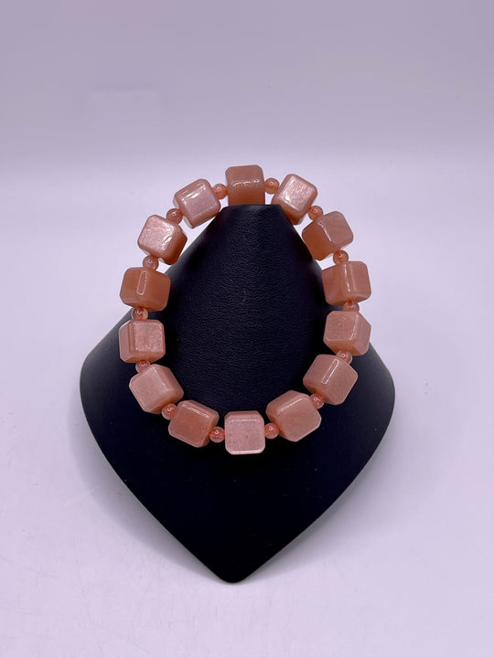 Peach Moonstone Cube Bracelet