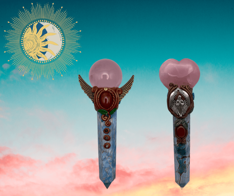 Blue Apatite Wands with Rose Quartz Top Stone